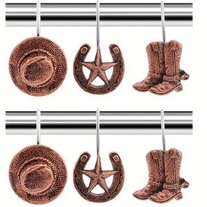Country Western Cowboy Yellowstone Bronze Metal Resin Shower Curtain Hooks 12pcs